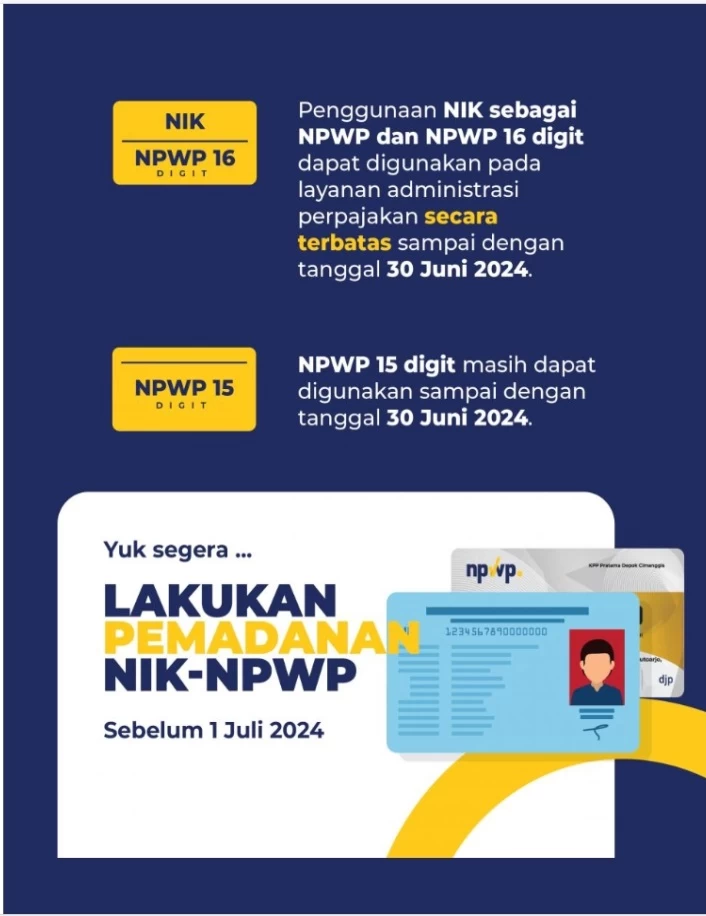Ayo Lakukan Pemadanan NIK-NPWP, Sebelum 1 Juli 2024